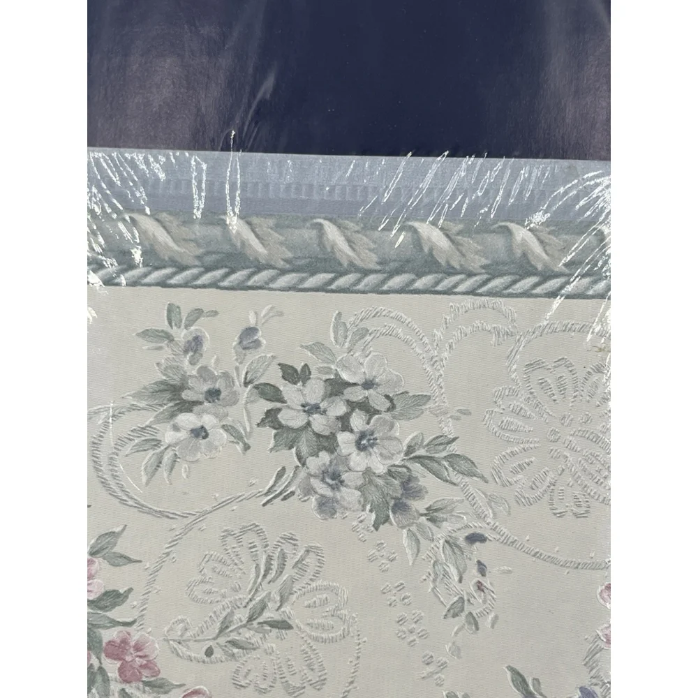 ViNtage Mirage prepasted Wallpaper Border Blue / Pink Flowers 5 yards NEW